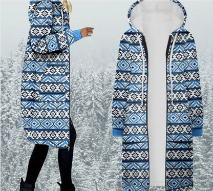 Printed Mid-length Hooded Women's Trench Coat