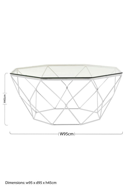 Allure Hexagon Tempered Glass Chrome Coffee Table