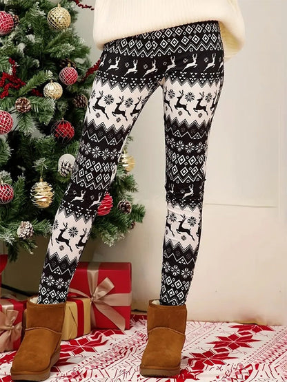 Hat Wine Glass Christmas Tree Sequined Printed Leggings