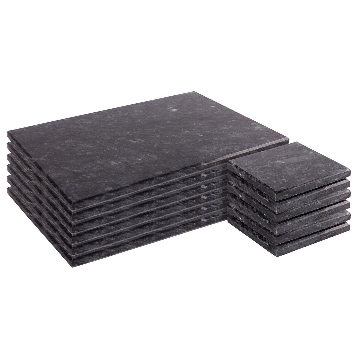 12pc Black Marble Placemats & Square Coasters Set