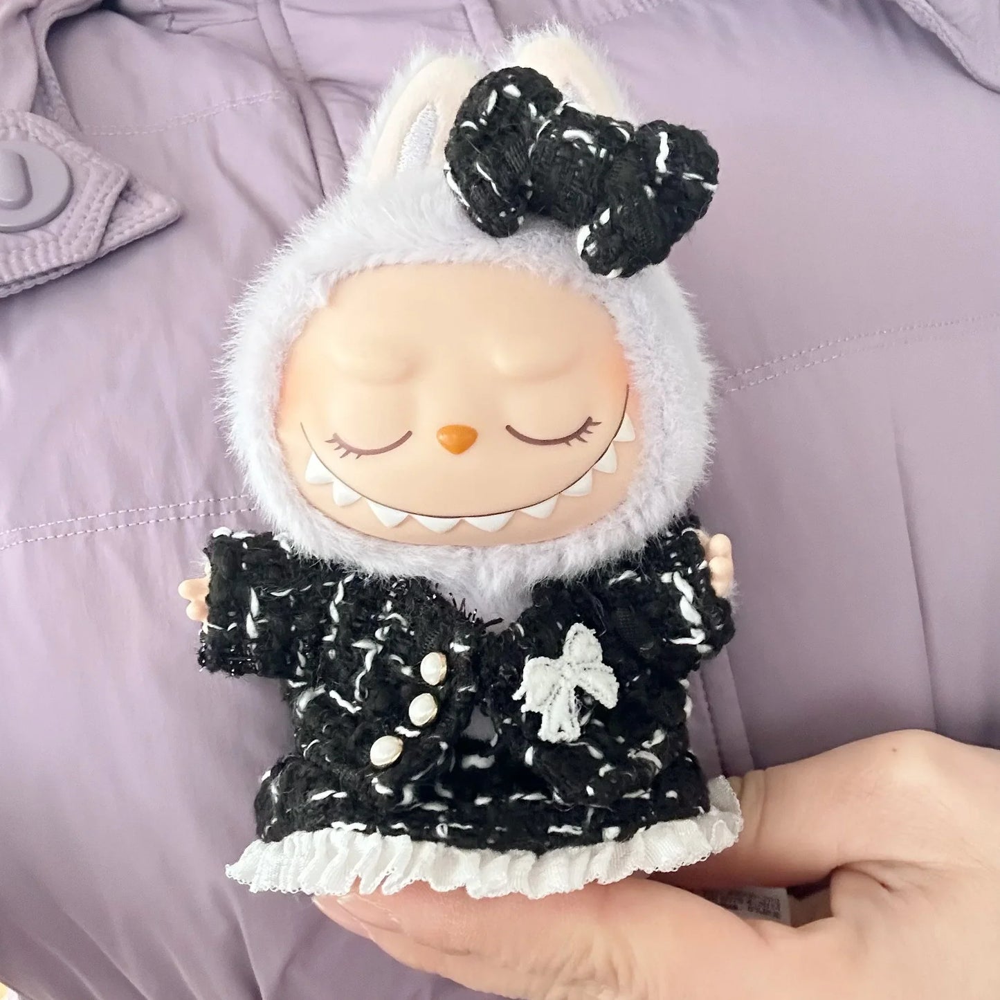 High-Fashion V1 V2  Labubu High End Luxury Chane Set 15cm 17cm Classic Grid Style Dress Set Fashion Clothes Replacement