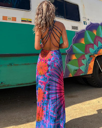 European And American Summer Sling Backless Dress