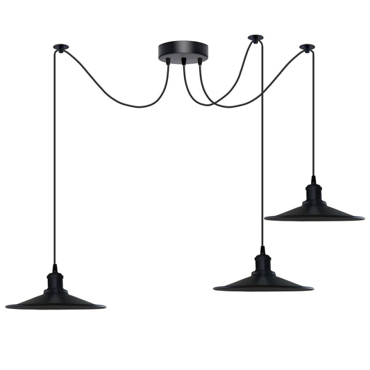 Black Vintage 3 Head Cone shaped shade Ceiling Pendant Light Fitting with Adjustable Cord Hanging Light Fixture