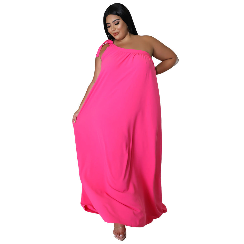 Sleeveless One-shoulder Halter Solid-color Dress Maxi Dress