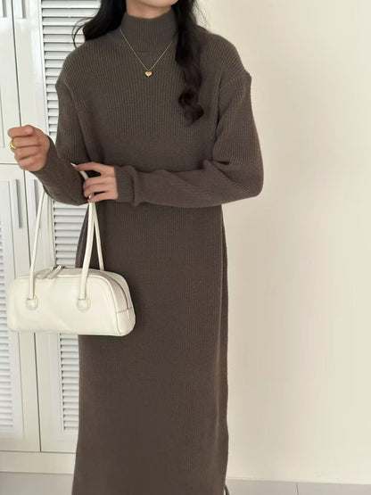 Half Turtleneck Base Knitting Dress Overknee Long