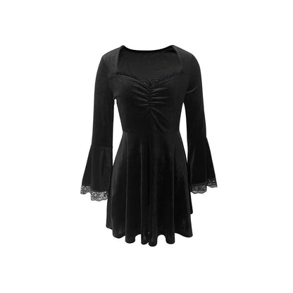 Square Neckline And Patchwork Flared Sleeves Elegant AutumnWinter Women's Dress
