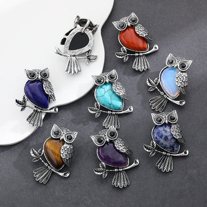 Natural Stone Crystal Pendant Owl Pendant Alloy Accessories Necklace