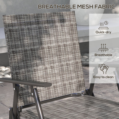 Outsunny Outdoor\'c2\'a04 Pieces Patio Furniture Set with Breathable Mesh Fabric\'c2\'a0Seat & Backrest,\'c2\'a0Garden Set with Two Foldable Armchairs, a Loveseat &\'c2\'a0Glass\'c2\'a0Top\'c2\'a0Table, Mixed Grey