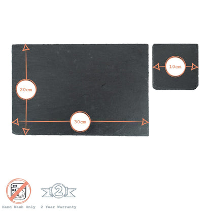 12pc Black Rectangle Slate Placemats & Coasters Set