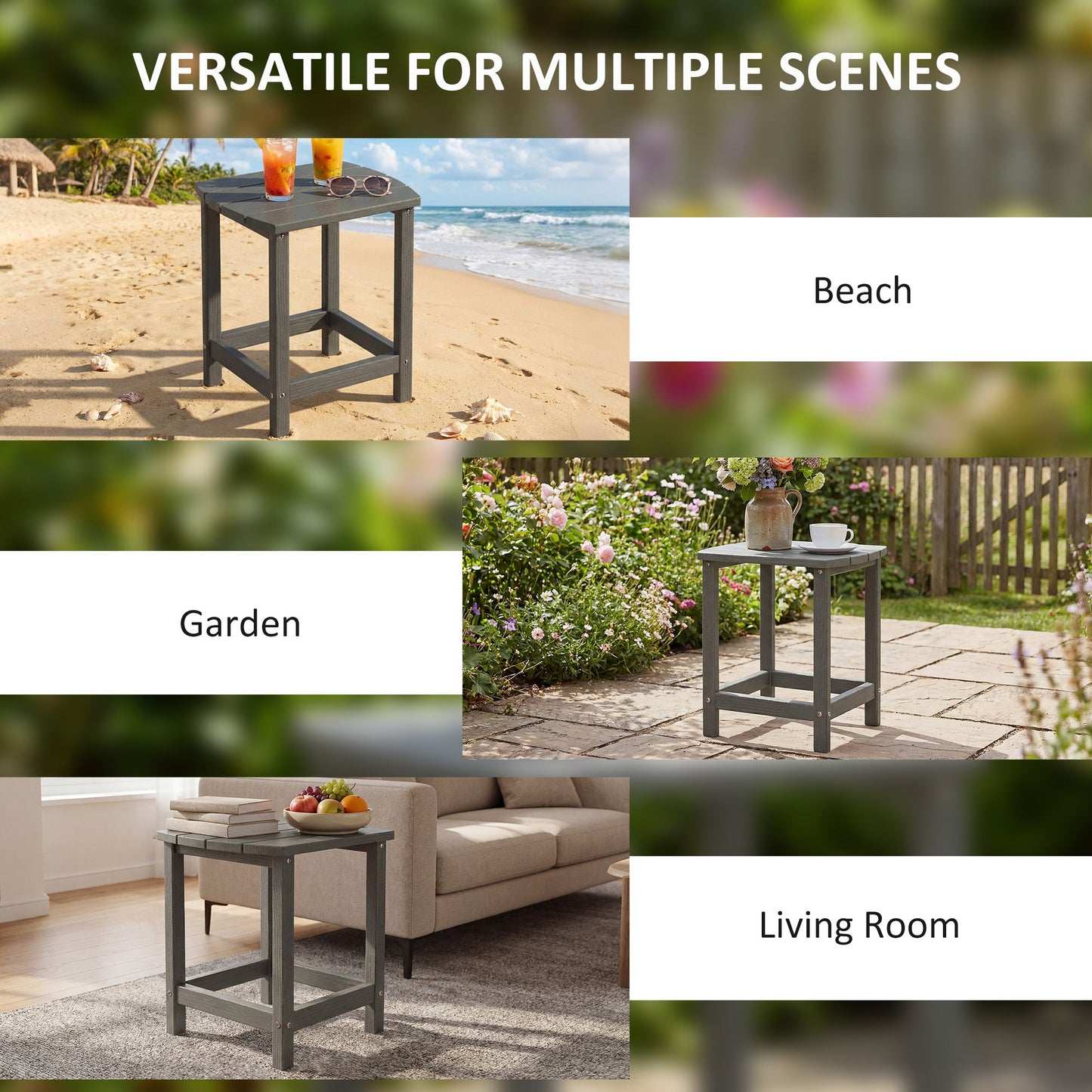 Outsunny Outdoor Side Table, Garden Coffee Table, All-Weather Adirondack Side Table for Garden, Beach, Indoor Outdoor, Grey