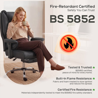 HOMCOM Executive Office Chair, Reclining Desk Chair with Footrest, Adjustable Armrests, Pet Friendly Faux Leather, Black