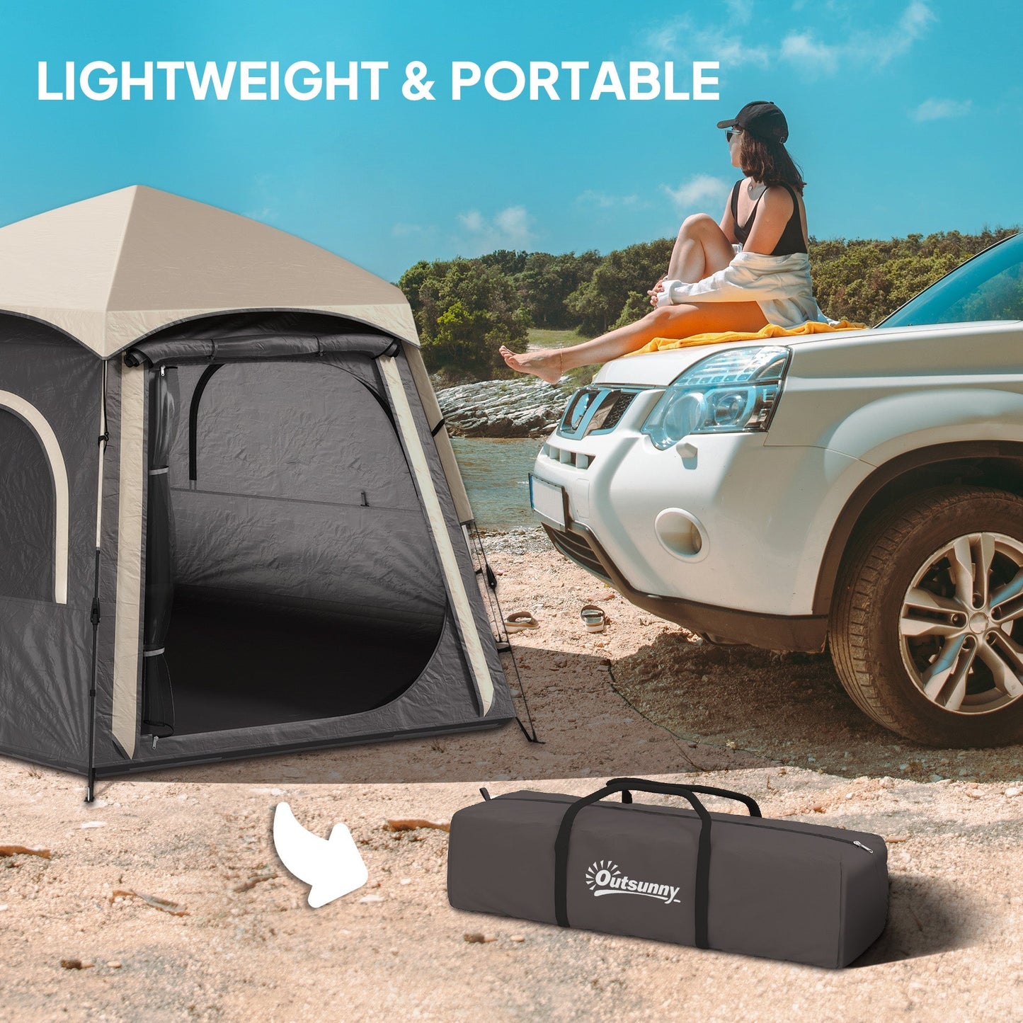 Outsunny Instant Camping Tent, 2/3/4 Person Easy Setup Family Tent with Vestibule, Rainfly, 4 Mesh Windows & 2 Doors, Hexagonal Design, Waterproof UV Protected Dome Tent, Dark Grey