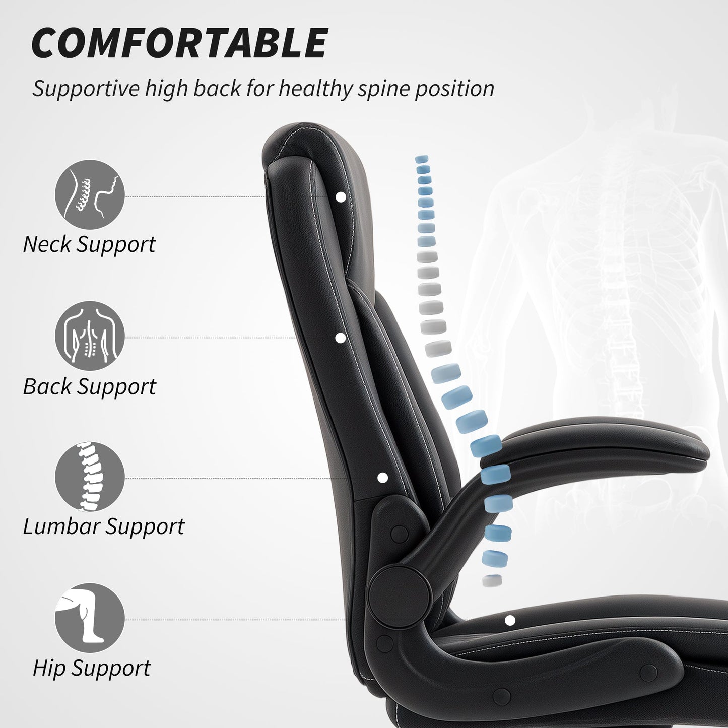 HOMCOM Faux Leather Office Chair. with Flip-Up Armrests - Black