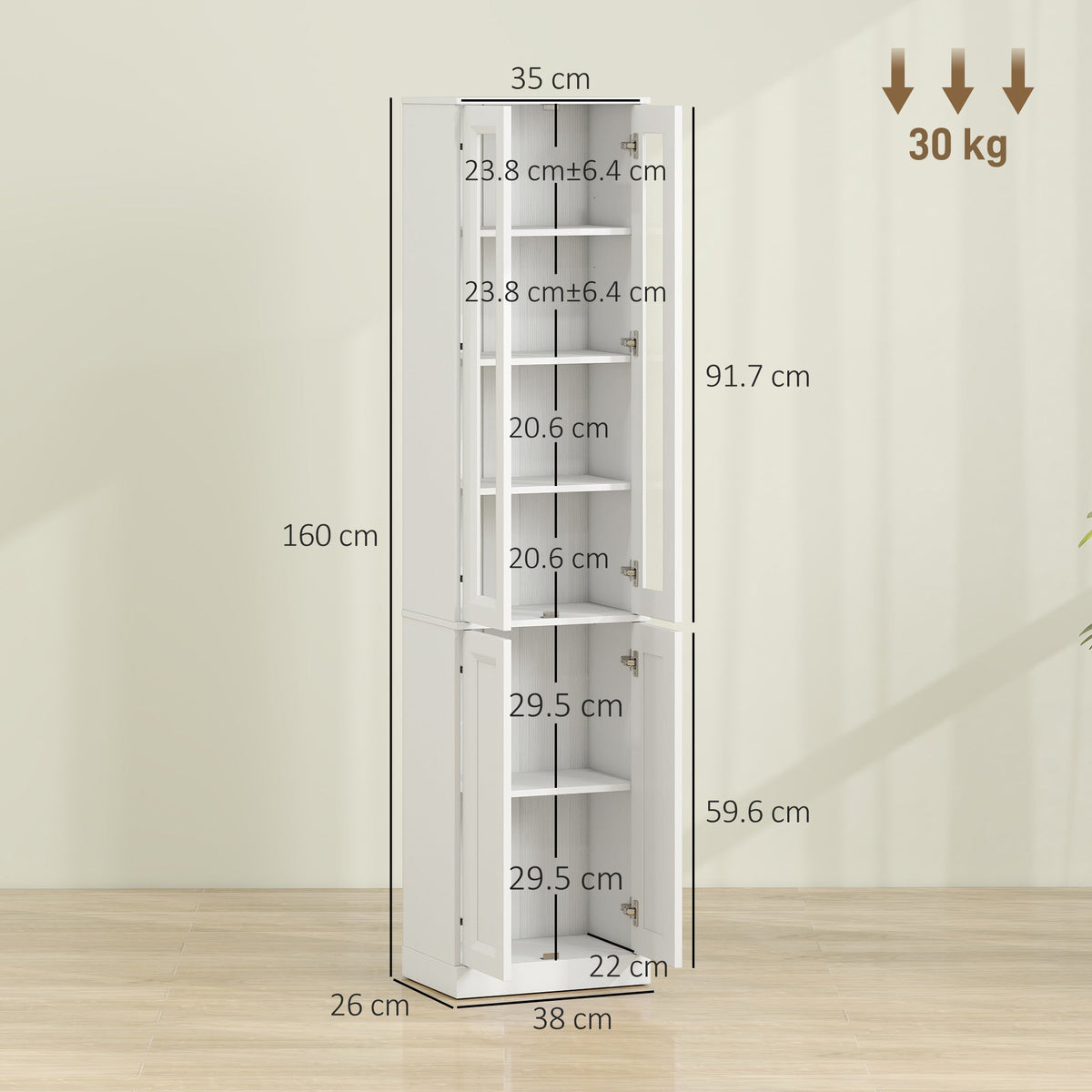 HOMCOM Tall Bathroom Storage Cabinet, 6-Tier Slim Bathroom Cabinet with Adjustable Shelf, 4 Soft-Close Doors, White