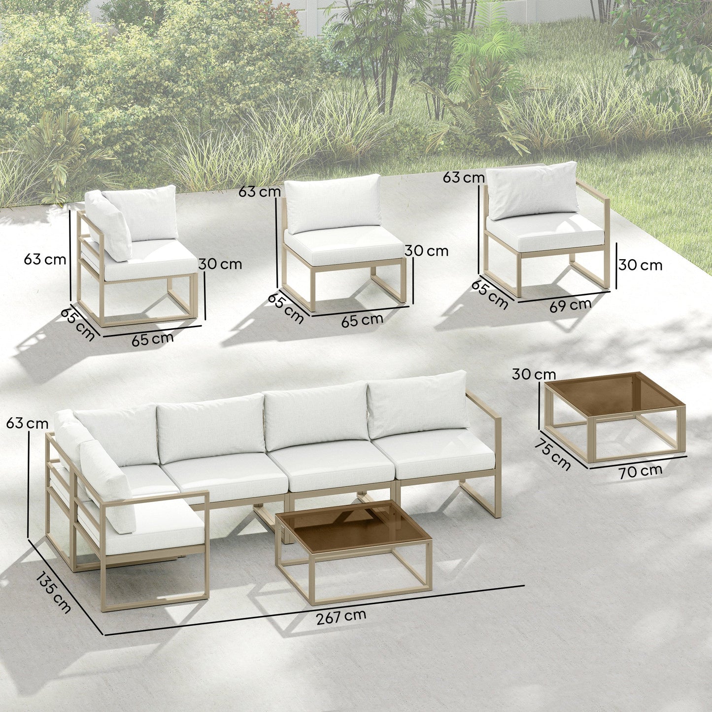 Outsunny 5 Seater Aluminium Garden Furniture Set, Garden Sofa Set with Thick Cushions for Patio and Balcony, Outdoor, White