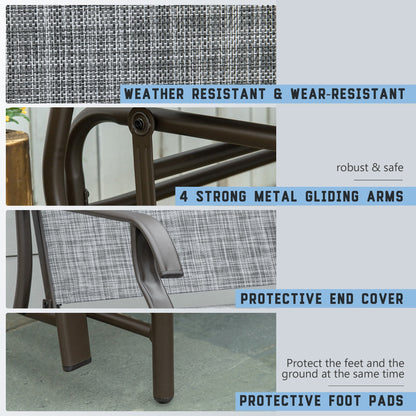Outsunny 2 Seats Garden Glider Bench, Metal Frame Loveseat with Glass Top  Centre Table, Porch Rocking Glider for 2 Person, for Deck, Patio, Brown/ Grey