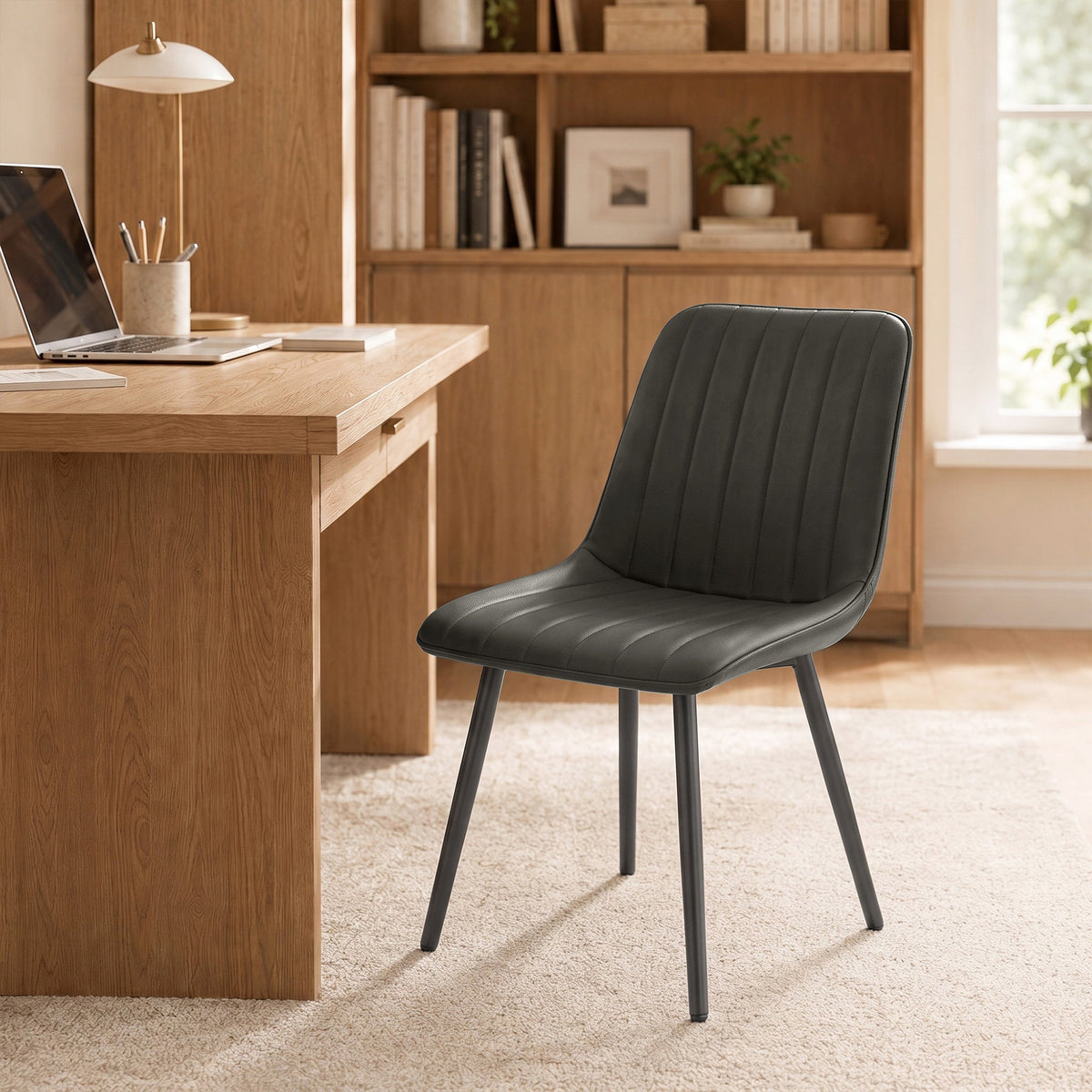 HOMCOM Faux Leather Upholstered Kitchen Chairs, Modern Dining Chairs Set of 2 with Metal Legs for Dining Room, Grey
