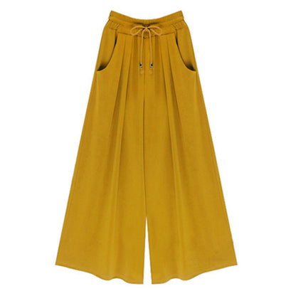 Women's Elastic Waist Tie Rope Wide Leg Pants