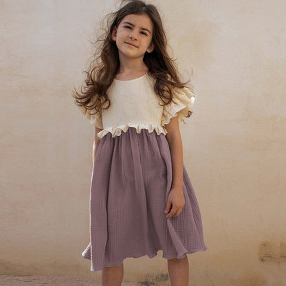 New Summer Girls Patchwork Ruffled Short Sleeve Dress
