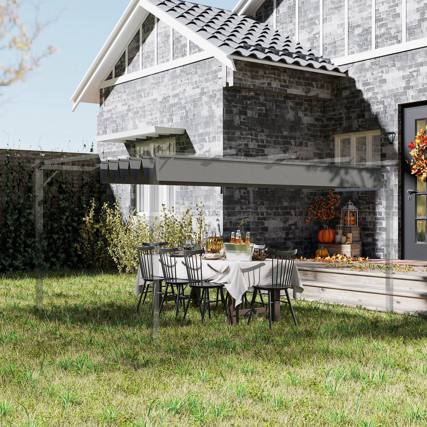 Outsunny Retractable Pergola Shade Cover, Replacement Canopy for 4 x 3 (m) Pergola, Retractable Roof, Light Grey