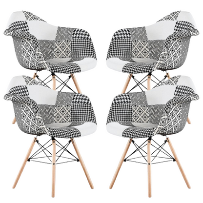 5PCs Dining Set - a Black Halo Dining Table & Set of 4 Black/White Patchwork Accent Chairs