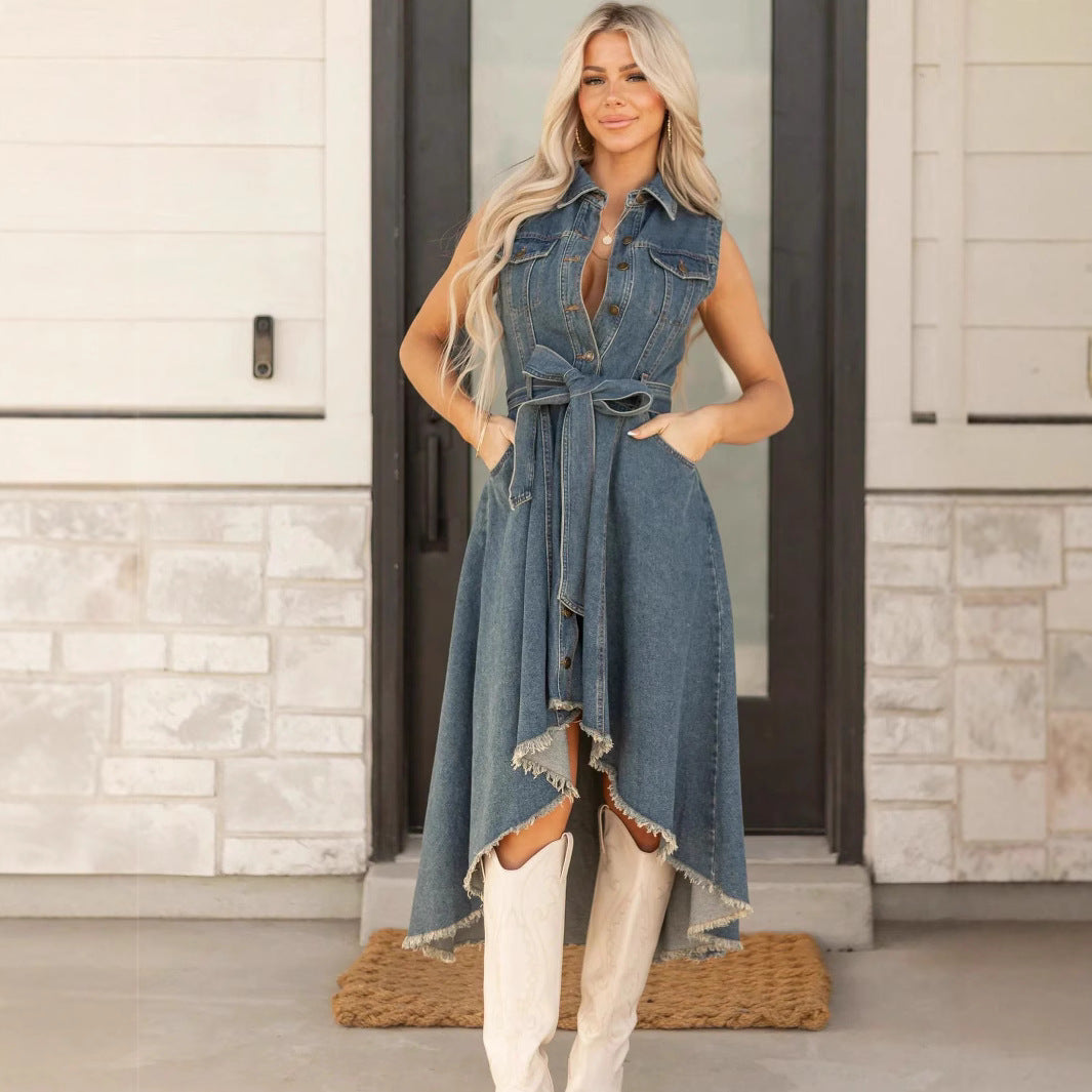 Sleeveless Irregular With Personality Raw Edge Dress