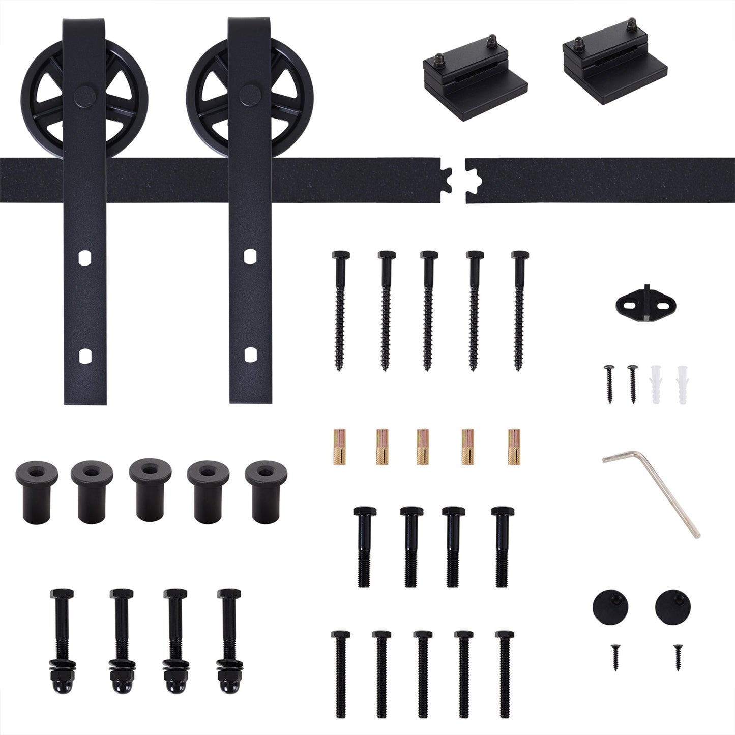 HOMCOM 6.6 FT/ 2000mm Carbon Steel Sliding Barn Door Kits Hardware Closet Set Track System for Single Wooden Door Industrial Wheel Style Roller