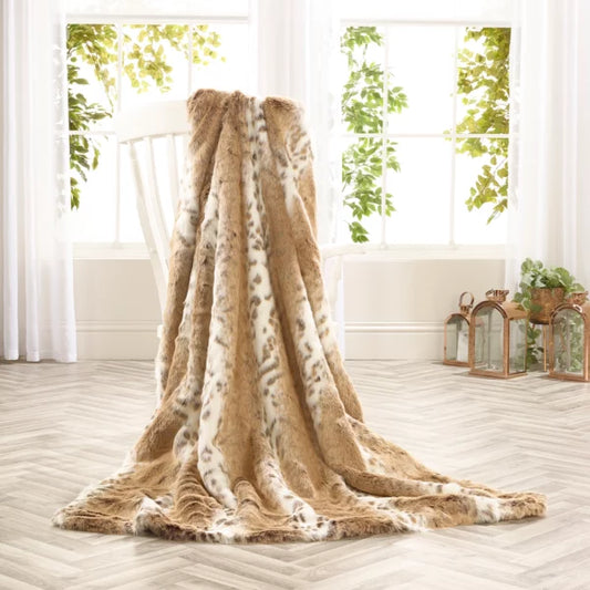 Katrina Hampton Tan Lynx Faux Fur Throw