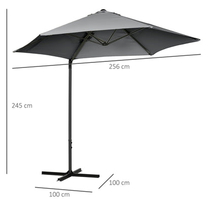 Outsunny 2.5M Garden Cantilever Parasol, Offset Roma Patio Umbrella Hanging Sun Shade Canopy Shelter with 360\'c2\'b0 Rotation and Cross Base, Dark Grey