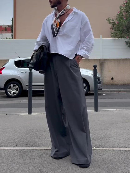 Men's Casual High Waist Wide Leg Pants