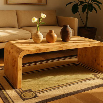 Mota Burl Wood Design Curved Coffee Table