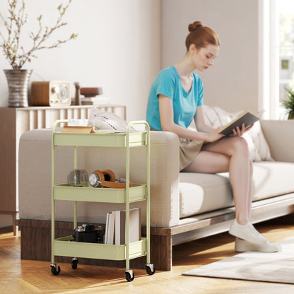 HOMCOM Three-Tier Steel Storage Trolley - Green