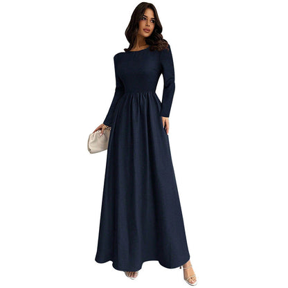 Elegant Long Sleeve Waist Cinching A Line Dress