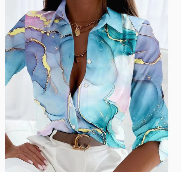 Spring And Autumn New Long Sleeve Lapel Loose Button Shirt