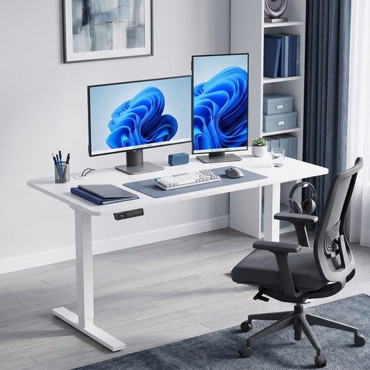 HOMCOM Standing Desk Memory Control Height Adjustable Desk 2 Cable Holes LED Display Sit Stand Desk White