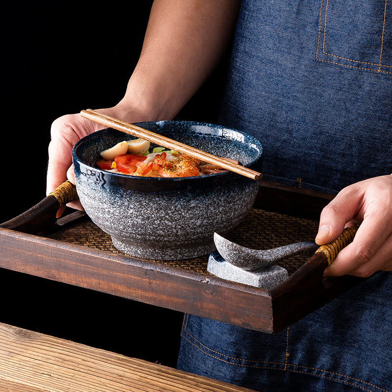 Japanese Style Ramen Bowl Ceramic Noodle Instant Noodle Chopsticks Spoon Set
