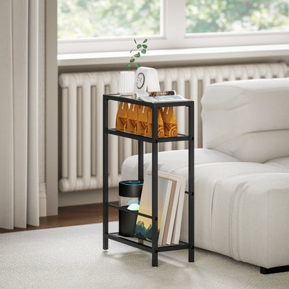 HOMCOM 3-Tier Side Table, Narrow End Table with Storage Shelf and Tempered Glass Tabletop for Small Spaces, Black