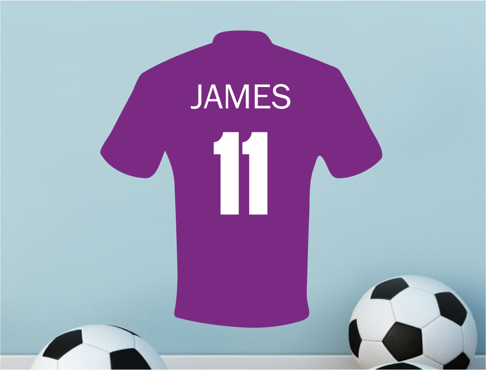 Personalised Football Shirt Wall Sticker – Custom Name & Number Kids Wall Decor