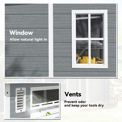 Outsunny 6 x 6 ft Plastic Garden Shed, Wood-Effect Outdoor Storage Shed with Floor, Windows, Lockable Doors and Vents, Grey