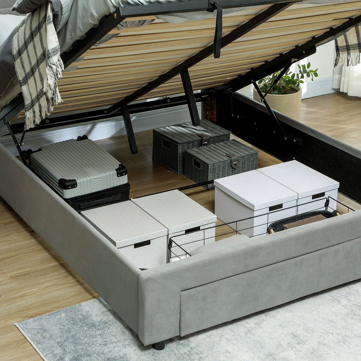 HOMCOM Double Size Ottoman Bed Frame, with Front Drawer - Grey