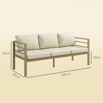 Outsunny Garden Bench with Cushions, 3-Seater Sofa with Backrest, Armrest and Back Cushions, 185 x 66 x 64cm, Cream White