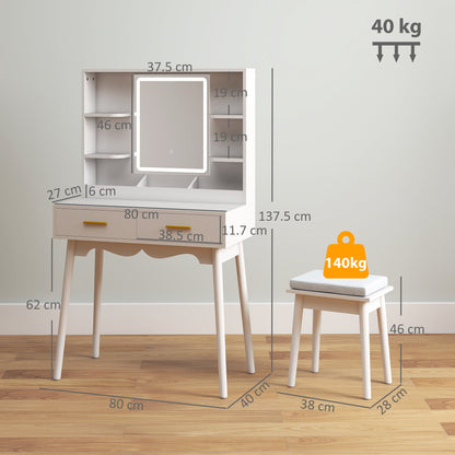 HOMCOM Elegant Dressing Table, with LED Mirror - White