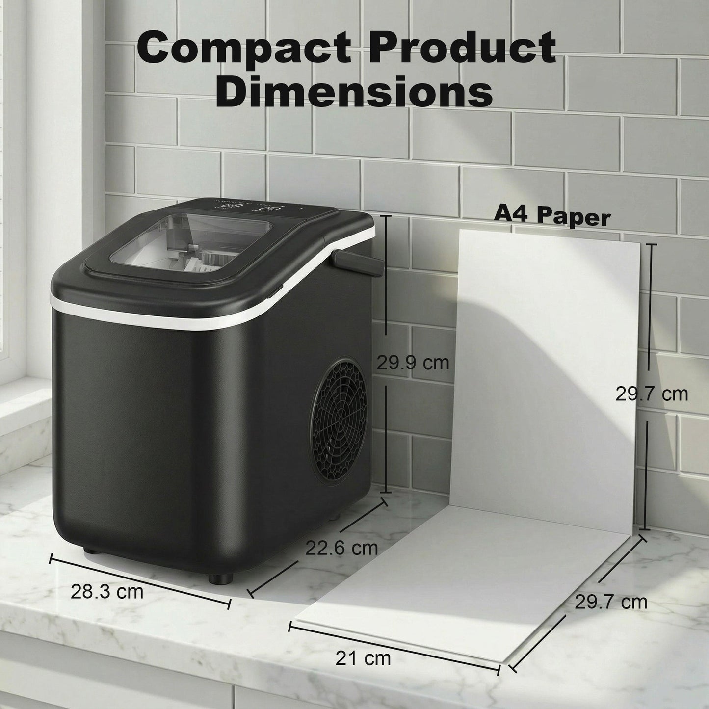 HOMCOM Countertop Ice Maker Machine 9 Cubes in 7 Mins Portable Ice Machine Ice Scoop and Basket 2 Sizes Black