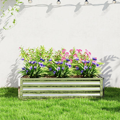 Outsunny Square Raised Garden Bed Box with Weatherized Steel Frame for Vegetables, Flowers, & Herbs, 120 x 120 x 30cm, Silver Tone