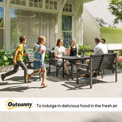 Outsunny 5 Piece Wooden Garden Dining Set for 6, Outdoor Conversation Set with 2 Armchairs, 2 Loveseats and Dining Table with Umbrella Hole for Patio, Balcony, Grey