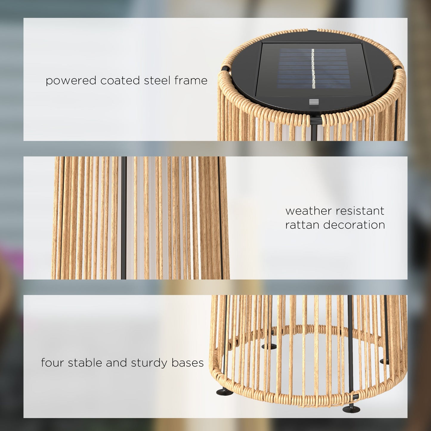 Outsunny Patio Garden Solar Powered Lights Woven Resin Wicker Lantern Auto On/Off