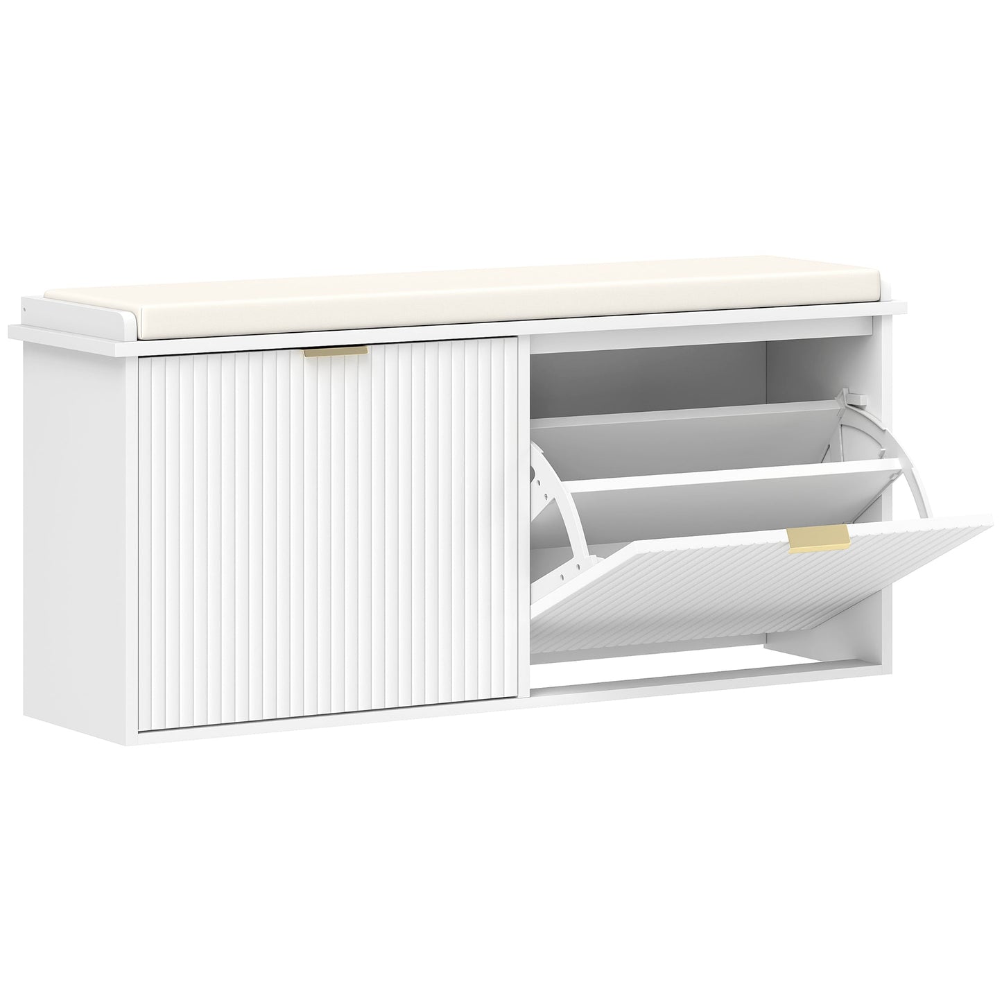 HOMCOM Elegant Ten Shoe Bench, with Top Seat - White
