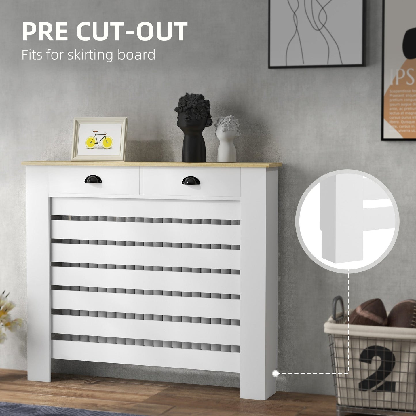 HOMCOM 95.5H x 111Wcm Radiator Cover, with Drawer - White