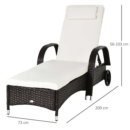 Outsunny 2PC Rattan Sun Lounger Recliner Bed Reclining Chair Patio Garden Outdoor Wicker Weave Adjustable Headrest with Fire Retardant Cushion – Brown