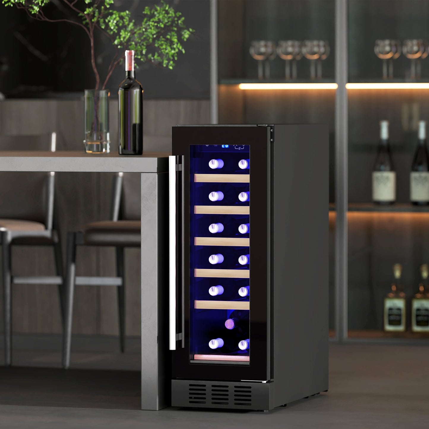 HOMCOM 19 Bottle 5-18\'e2\'84\'83 Wooden Rack Wine Fridge - Black